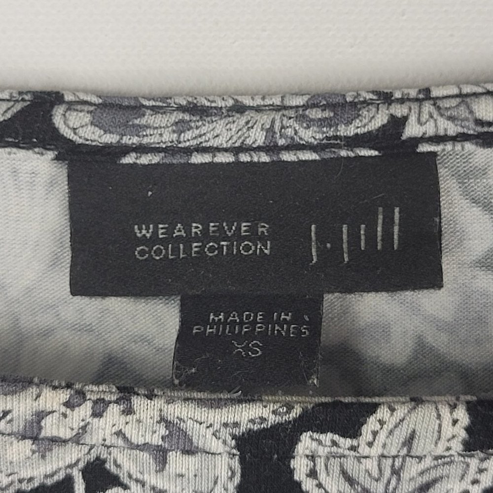 J Jill Wearever Collection Shirt XS Black White Tunic 3/4 Sleeve Boatneck Floral - Picture 3 of 11